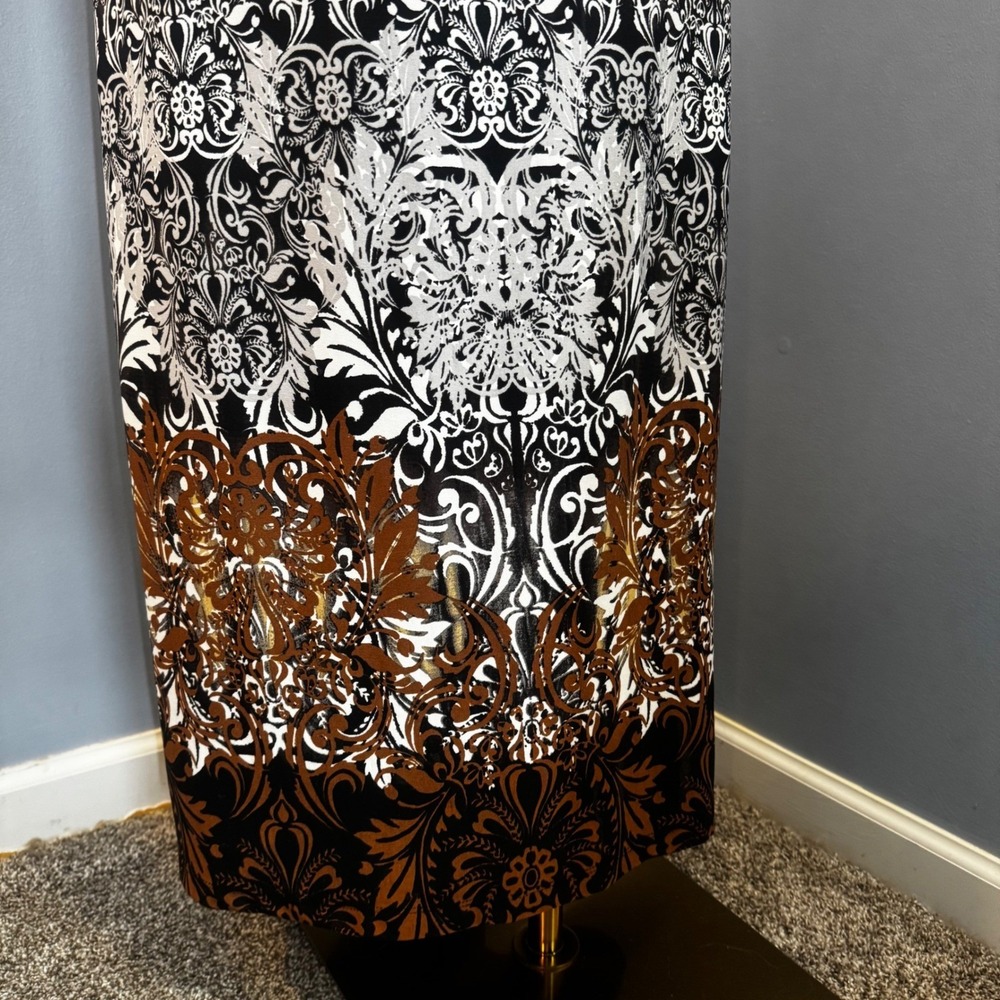 Boho Maxi Dress 0X 14/16W Embellished Beaded Neck Brown Black Stretch Resort - Picture 10 of 16
